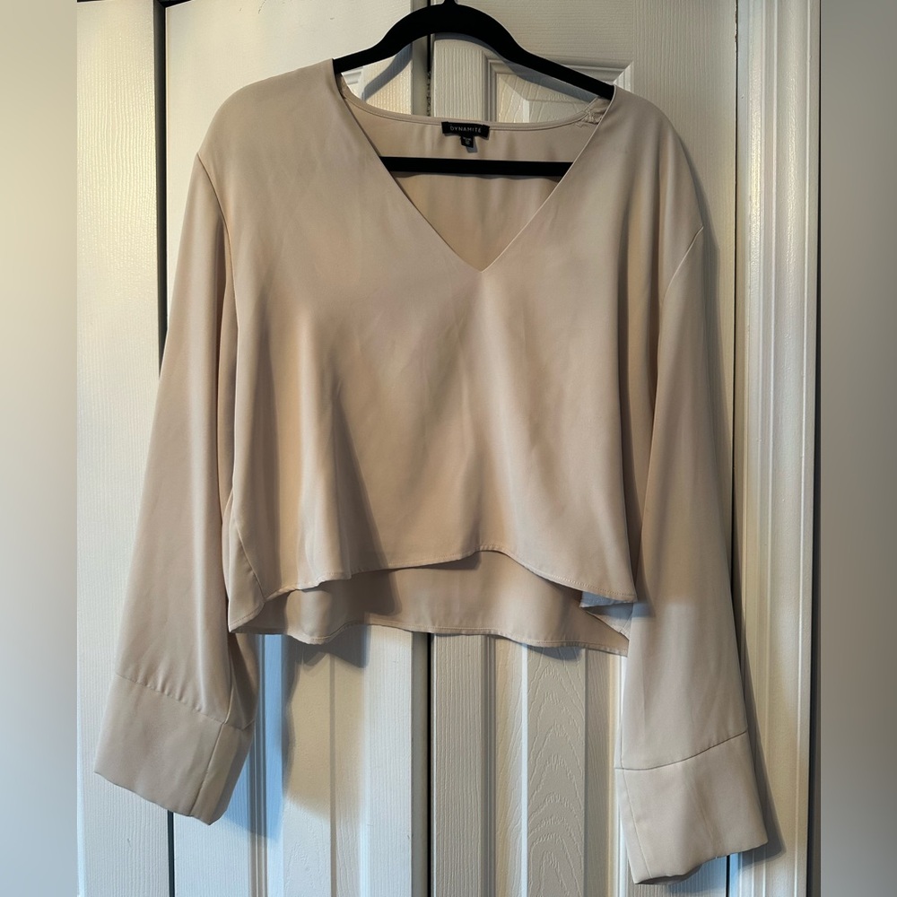 Cream Crop Long Sleeve Top